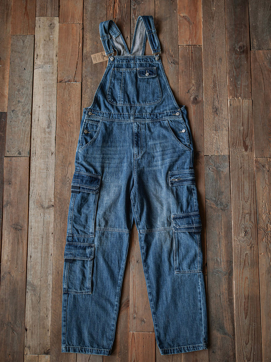 SUENTA Herren Denim Latzhose mit doppelten Klapptaschen Weit - Overall