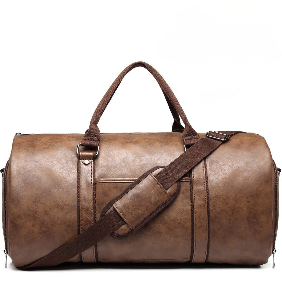 SUENTA Reisetasche Leder Mit Tragegriffe Und Verstellbarem Schultergurt Braun