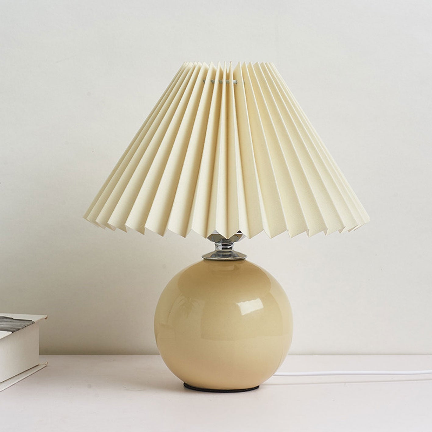 SUENTA Tischlampe Keramik Minimalistisch Plissierter Schirm