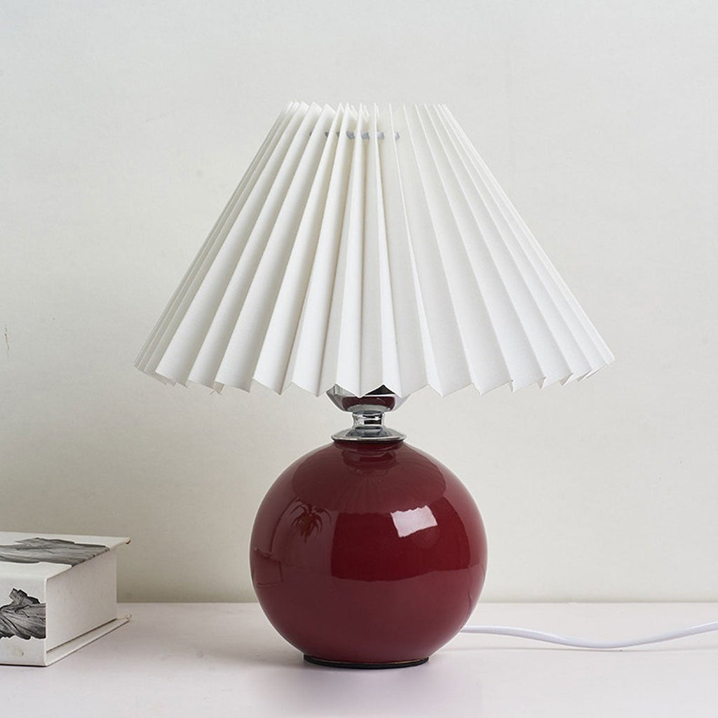 SUENTA Tischlampe Keramik Minimalistisch Plissierter Schirm Burgunder Weiß Druckschalter