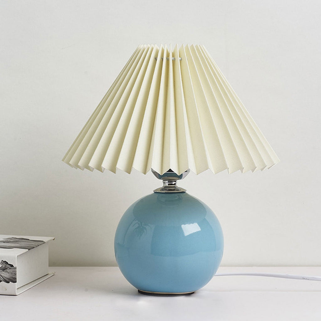 SUENTA Tischlampe Keramik Minimalistisch Plissierter Schirm Hellblau Beige Druckschalter