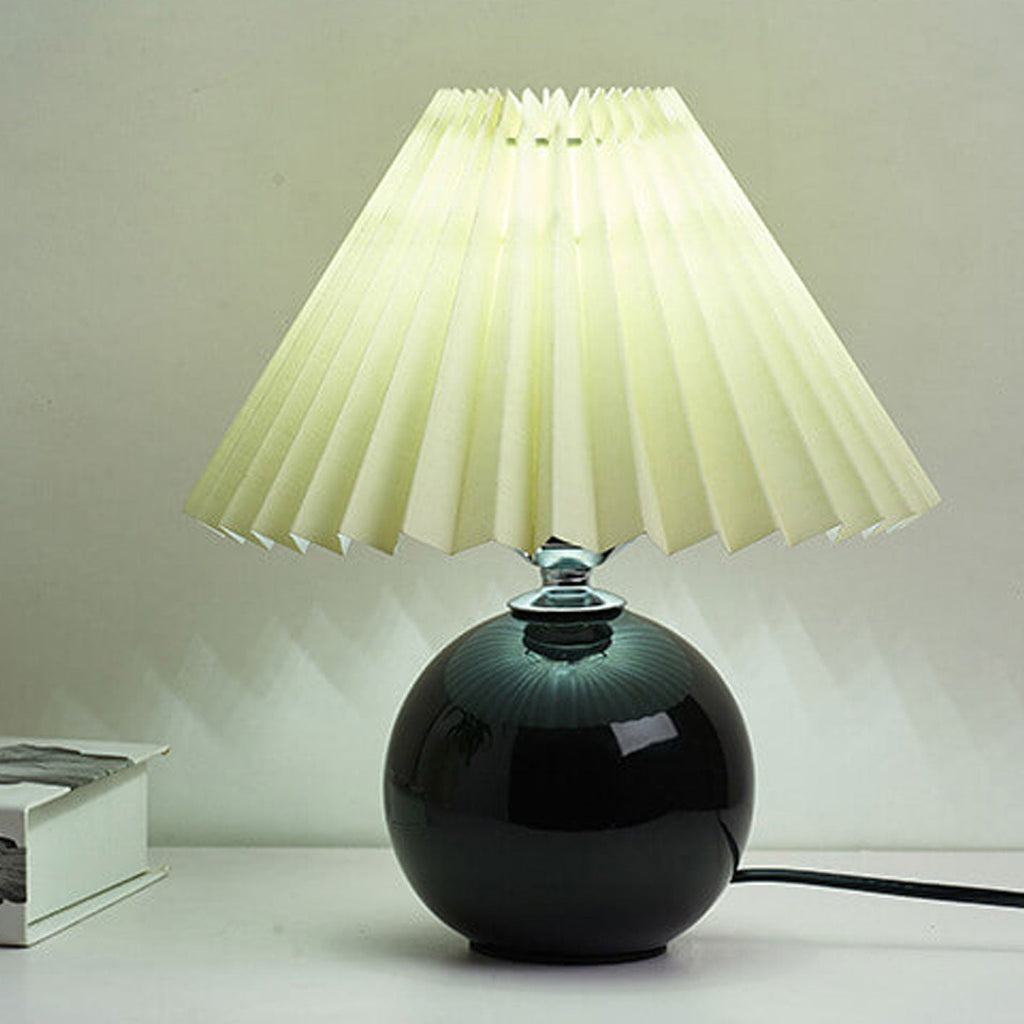 SUENTA Tischlampe Keramik Minimalistisch Plissierter Schirm Schwarz Beige Druckschalter