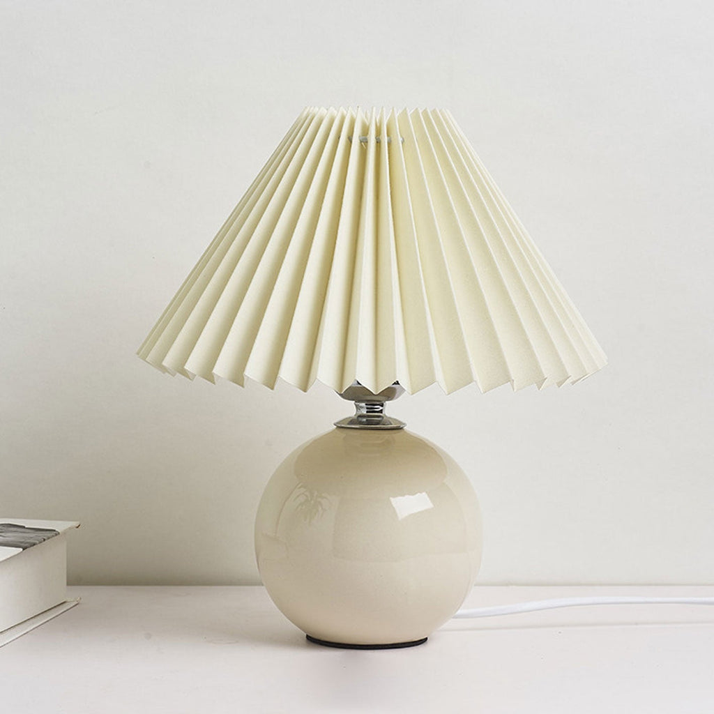 SUENTA Tischlampe Keramik Minimalistisch Plissierter Schirm Khaki Beige Druckschalter