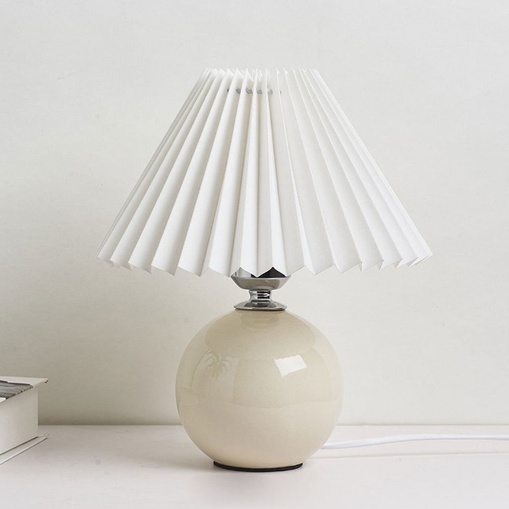 SUENTA Tischlampe Keramik Minimalistisch Plissierter Schirm Khaki Weiß Druckschalter