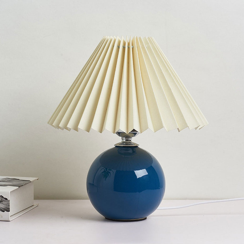 SUENTA Tischlampe Keramik Minimalistisch Plissierter Schirm Blau Beige Druckschalter