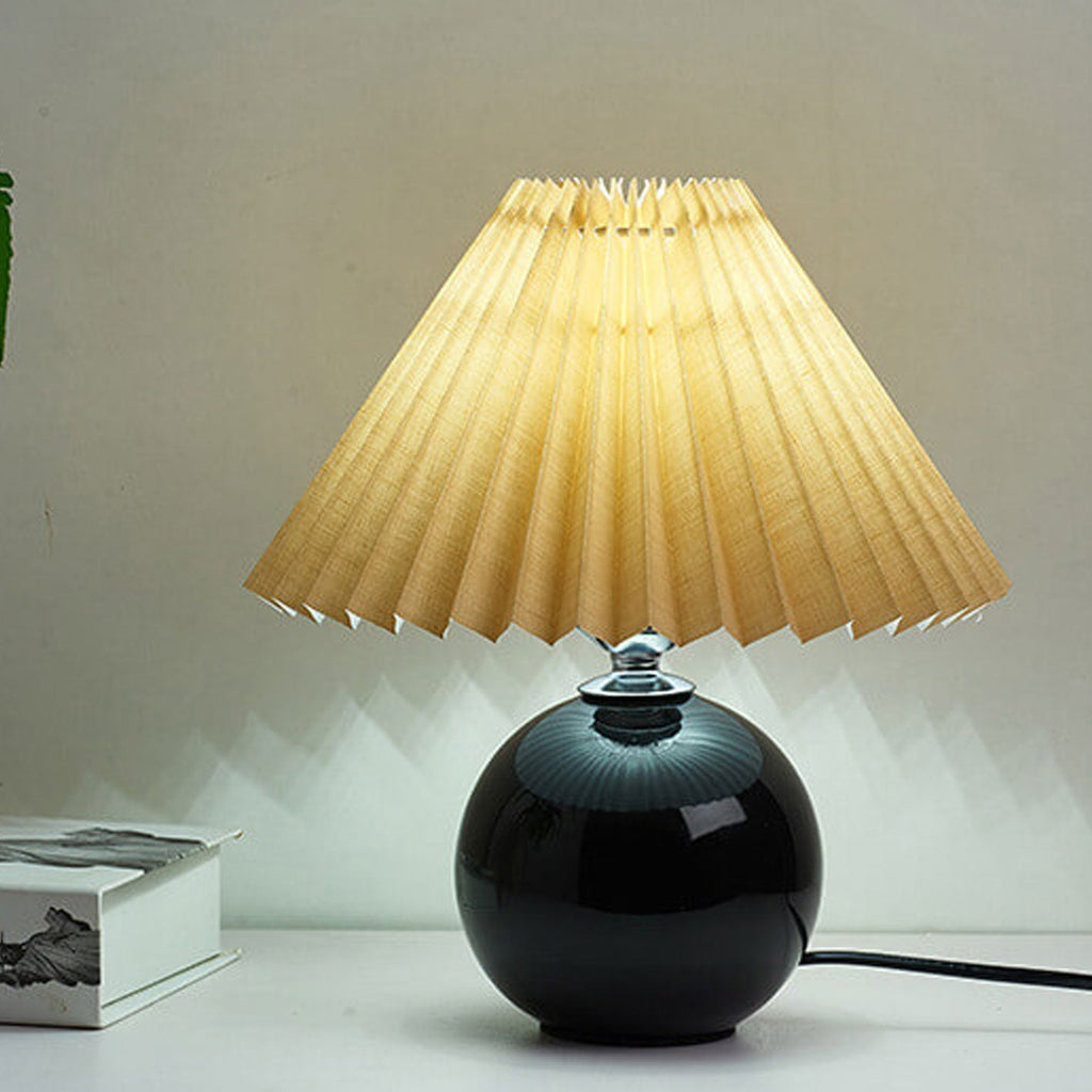SUENTA Tischlampe Keramik Minimalistisch Plissierter Schirm Schwarz Braun Druckschalter