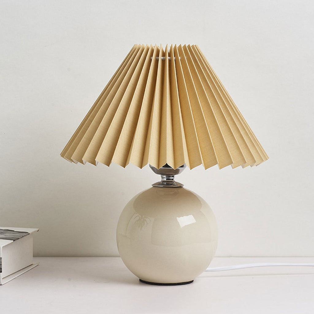 SUENTA Tischlampe Keramik Minimalistisch Plissierter Schirm Khaki Braun Druckschalter