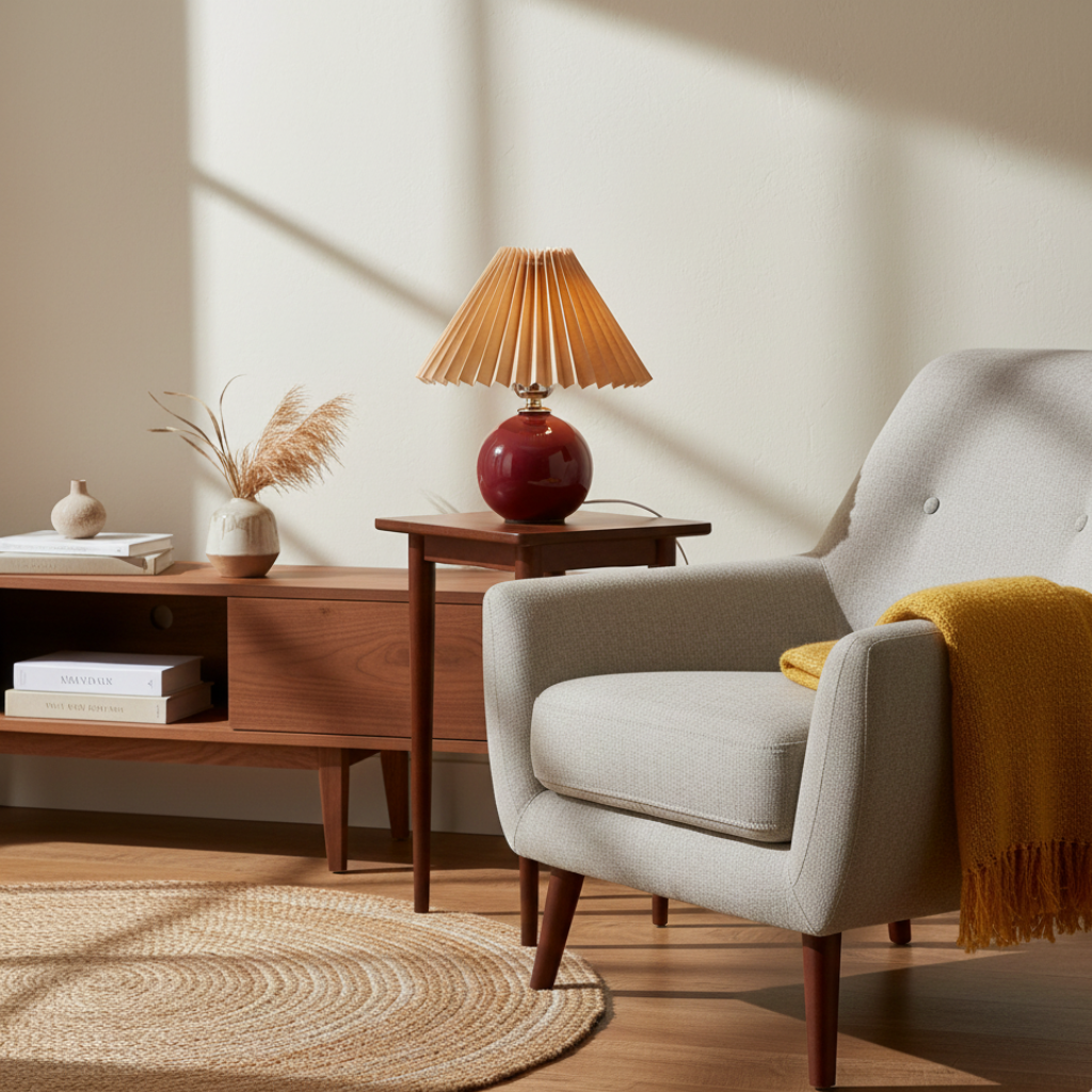 SUENTA Tischlampe Keramik Minimalistisch Plissierter Schirm