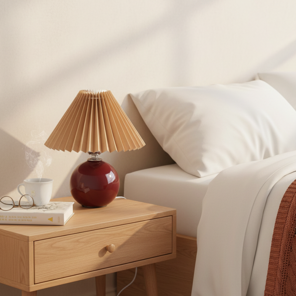 SUENTA Tischlampe Keramik Minimalistisch Plissierter Schirm