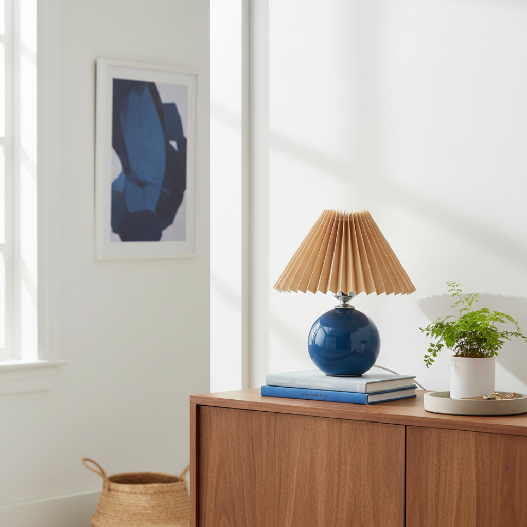 SUENTA Tischlampe Keramik Minimalistisch Plissierter Schirm