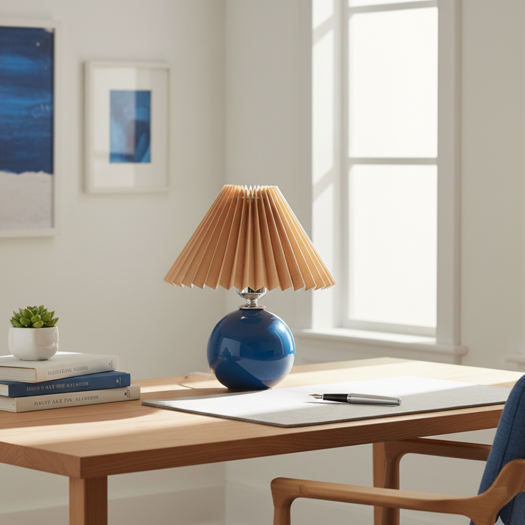 SUENTA Tischlampe Keramik Minimalistisch Plissierter Schirm