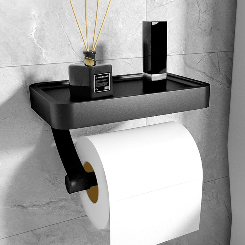 SUENTA Toilettenpapierhalter Aus Edelstahl Mit Ablage Telefon Schwarz