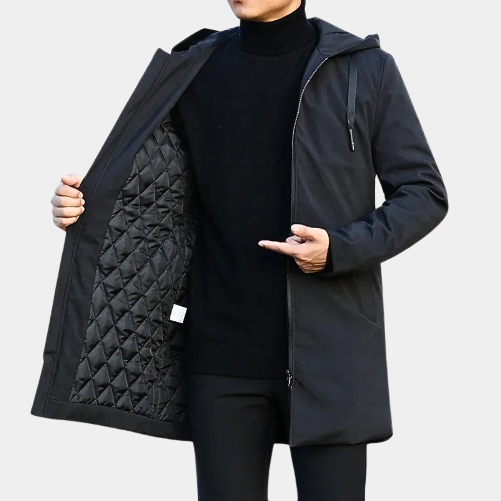 SUENTA Herren-Regenjacke Elegante Winter Stilvoll Durch Den Winter Schwarz