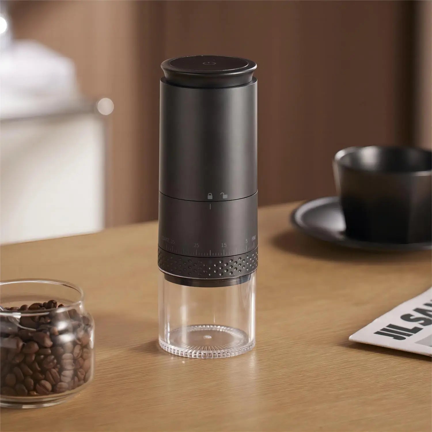 SUENTA Tragbare Elektrische Kaffeemühle mit Einstellbarem Mahlgrad Schwarz