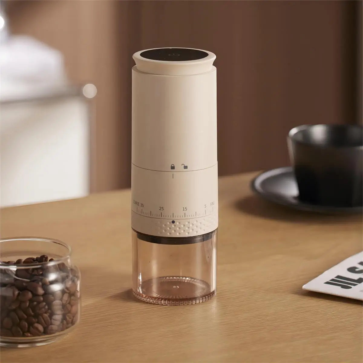 SUENTA Tragbare Elektrische Kaffeemühle mit Einstellbarem Mahlgrad Weiß