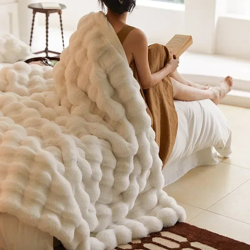 SUENTA Kuscheldecke Tragbare Flauschige Decke Aus Kunstfell Beige Creme 160x200cm