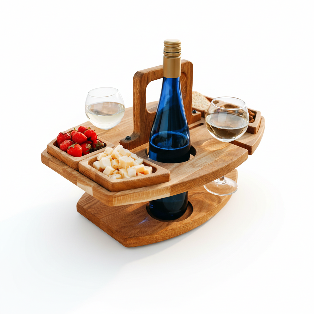 SUENTA Tragbarer Holz-Picknick-Weintisch Naturholz Kompakt Leicht Für Wein Und Snacks
