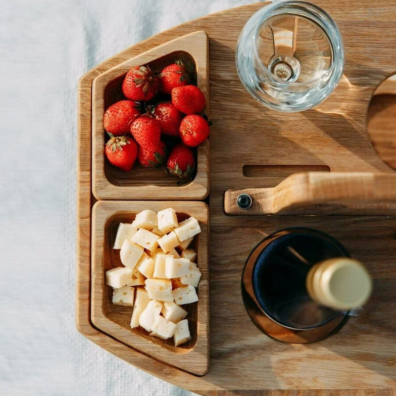 SUENTA Tragbarer Holz-Picknick-Weintisch Naturholz Kompakt Leicht Für Wein Und Snacks
