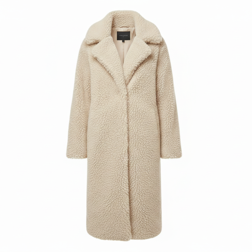 SUENTA Damen Teddy-Mantel Langen Teddyfleece-Mantel Warmer Trendiger