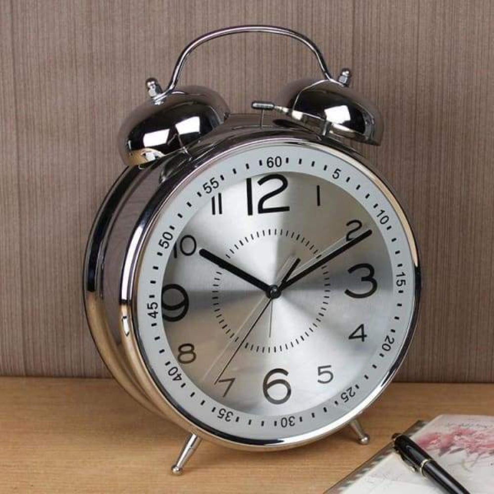 SUENTA Übergroßer Vintage-Doppelglockenwecker Retro Dekor Stil Silber
