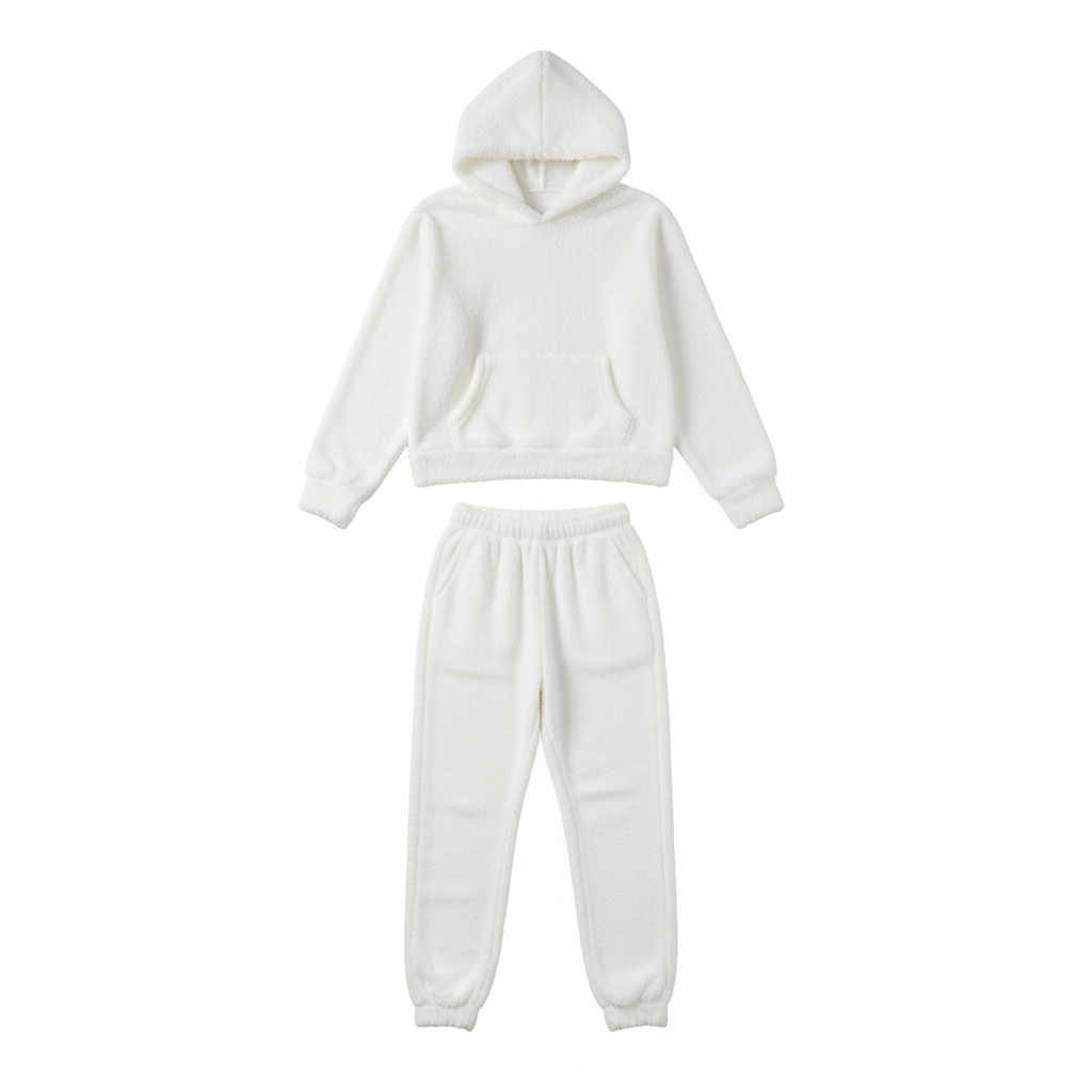 SUENTA Teddy-Hausanzug Langen Hoodie Mit Praktischer Kängurutasche Und Passende Hosen