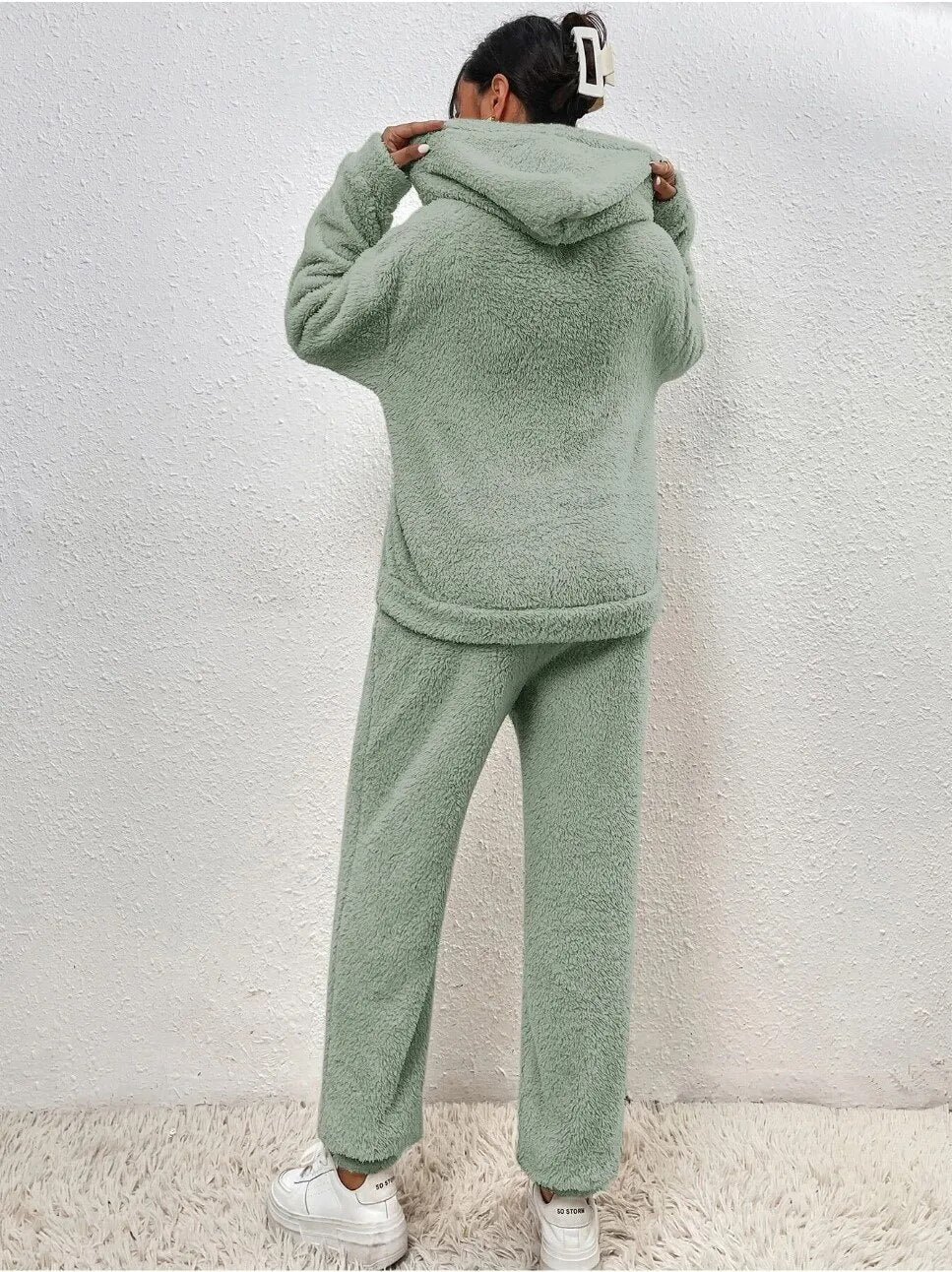 SUENTA Teddy-Hausanzug Langen Hoodie Mit Praktischer Kängurutasche Und Passende Hosen