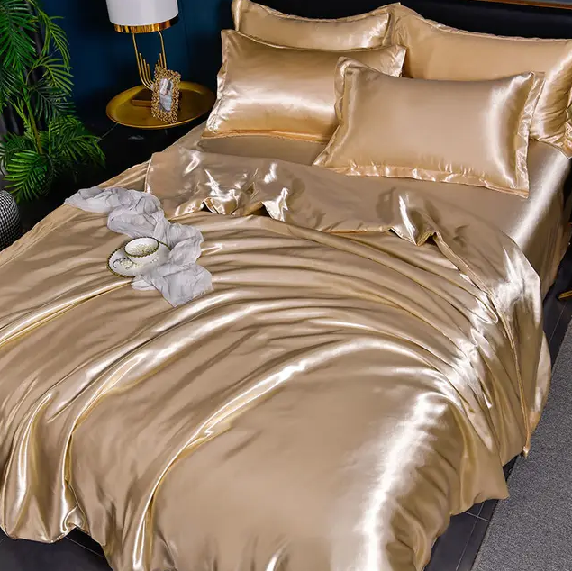 SUENTA Uni Satin Bettwäsche Weich Seidenweicher Glanz In Einfarbig Helles Gold