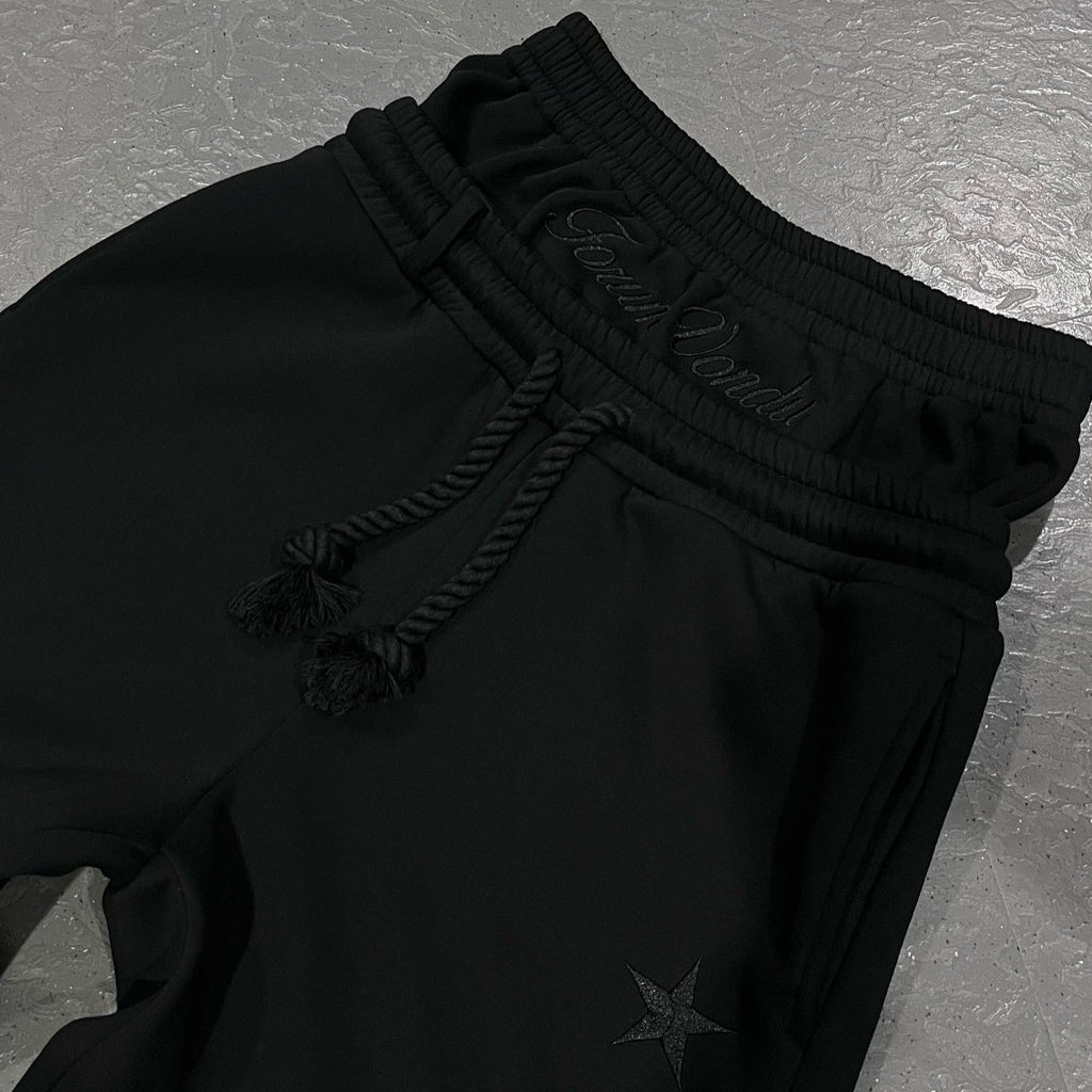SUENTA Unisex Baggy Jogginghose Verstellbarer Bund Taschen Polyester-Viskose-Mischung Schwarz