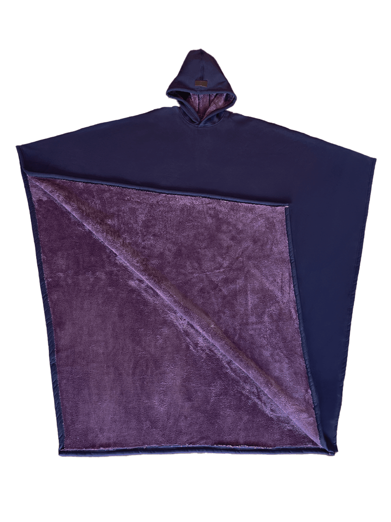 SUENTA Unisex Poncho Mit Kapuze Fleecefutter Oversize Wärme Dunkelblau Einheitsgröße