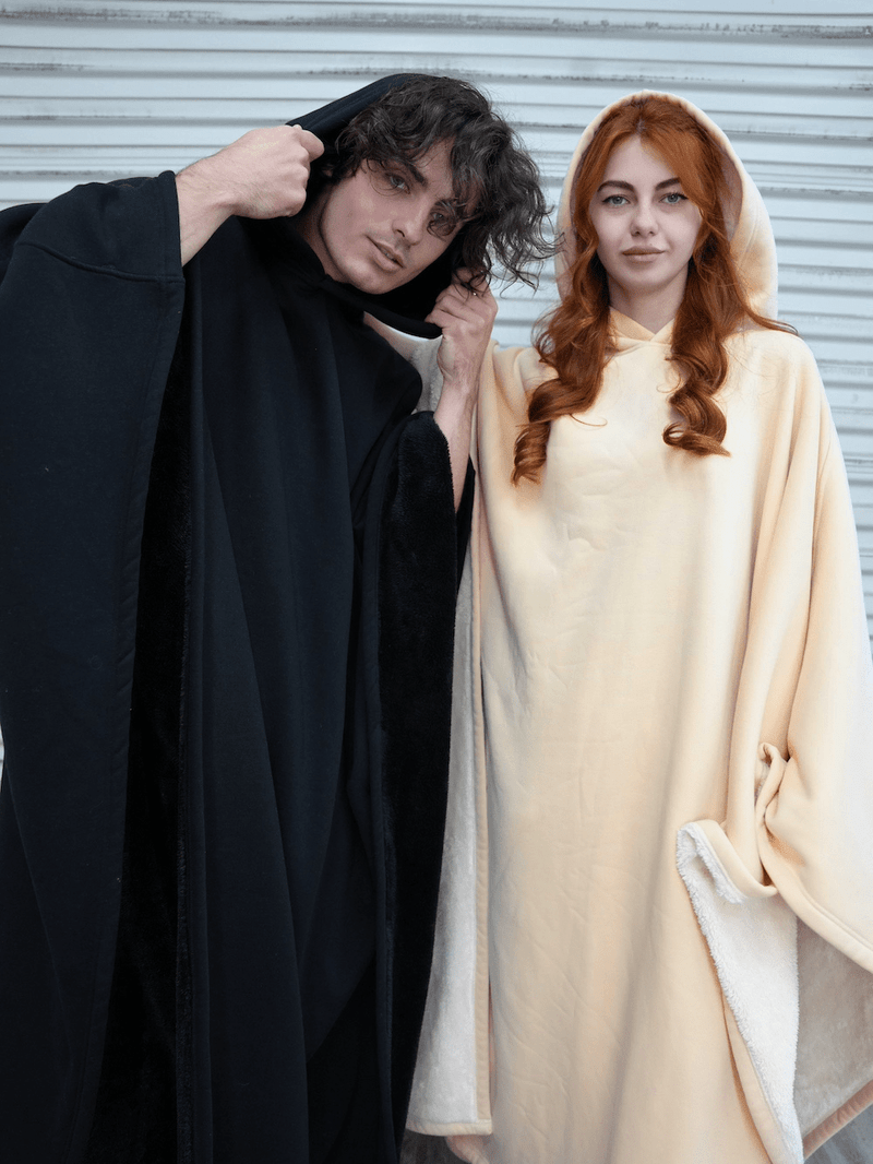 SUENTA Unisex Poncho Mit Kapuze Fleecefutter Oversize Wärme