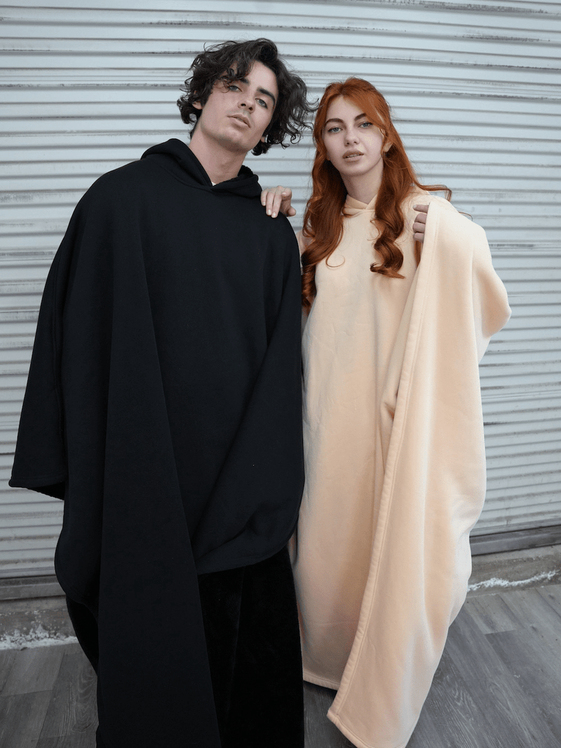 SUENTA Unisex Poncho Mit Kapuze Fleecefutter Oversize Wärme