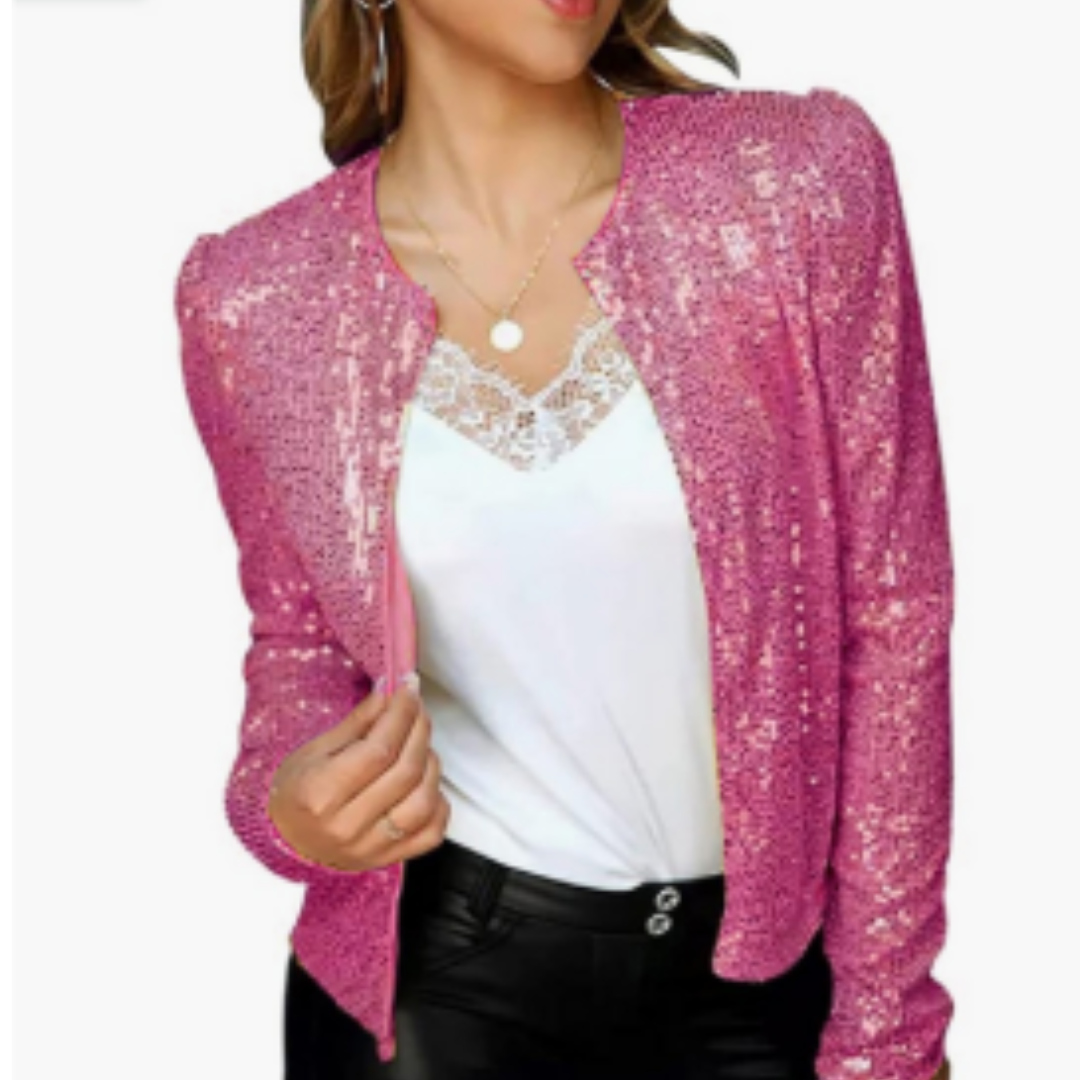 SUENTA Damen Kurze Partyjacke Für Damen Reißverschluss Stilvoll Rot