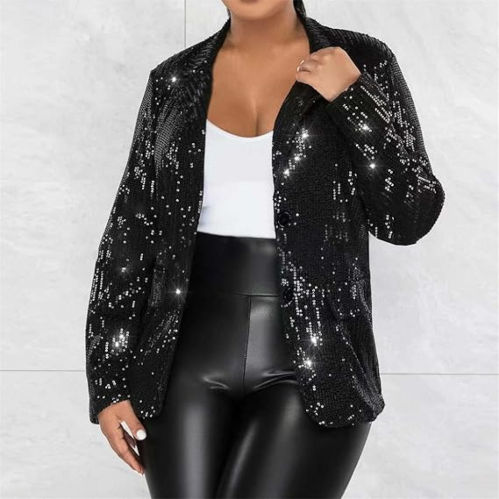 SUENTA Damen Glänzender Party Blazer Mantel Pailletten Pailletten - Winterjacke Damen