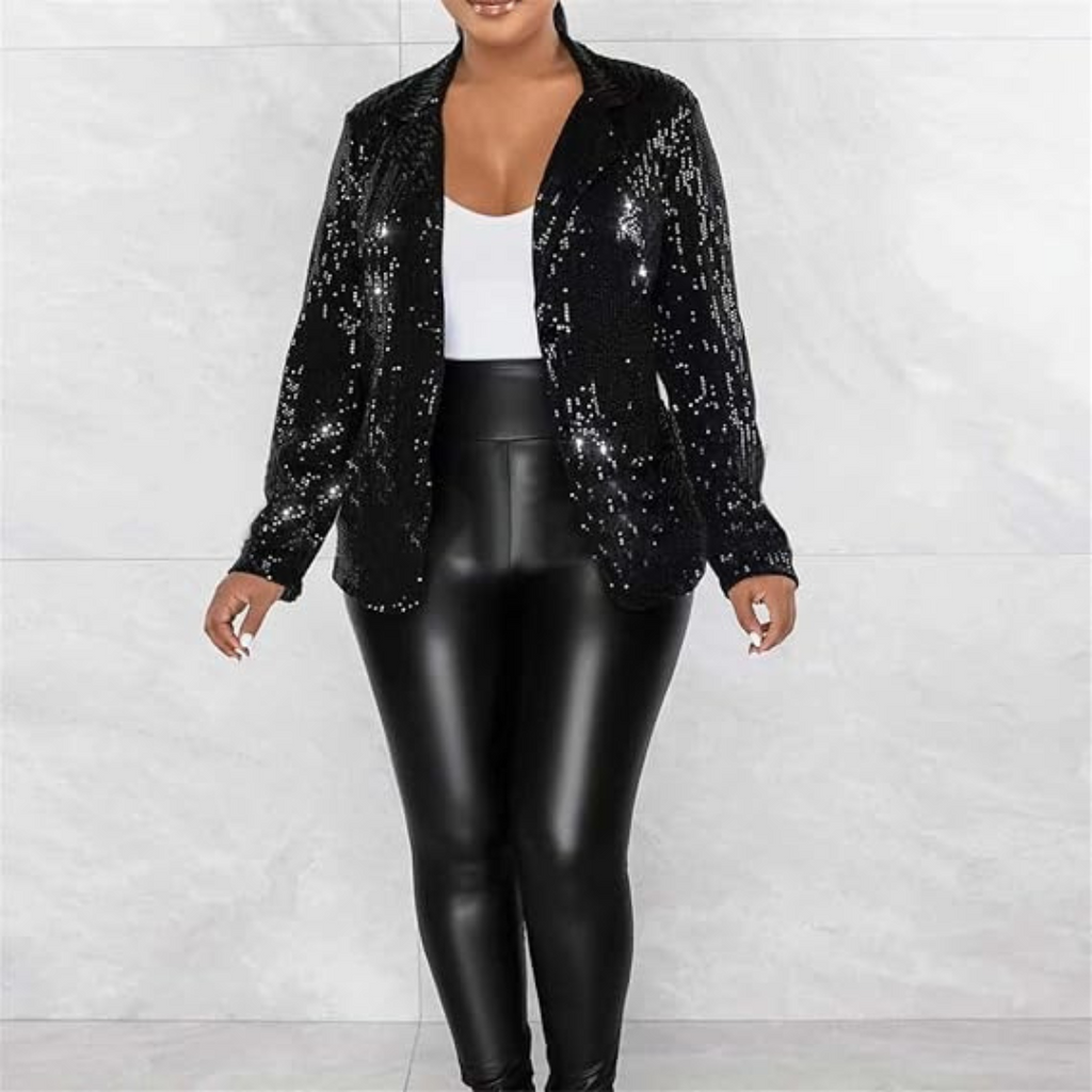 SUENTA Damen Glänzender Party Blazer Mantel Pailletten Pailletten - Winterjacke Damen