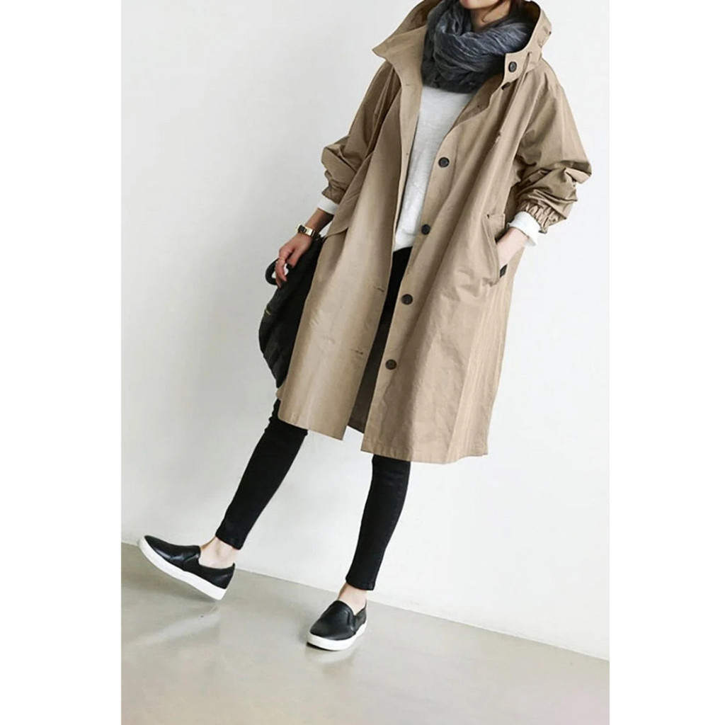 SUENTA Langer Wasserdichter Trenchcoat Für Damen Eleganz Dem Wetter - Winterjacke Damen Beige