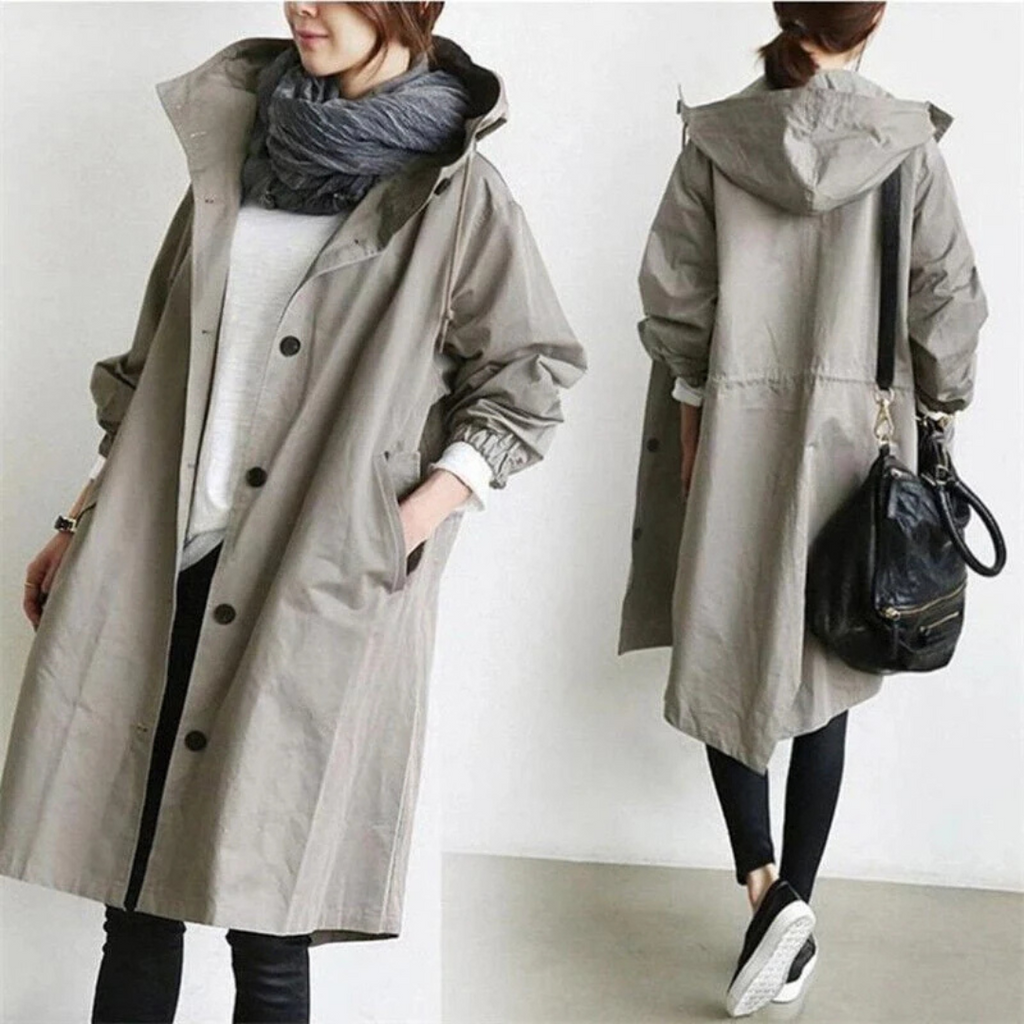 SUENTA Langer Wasserdichter Trenchcoat Für Damen Eleganz Dem Wetter - Winterjacke Damen Hellgrau