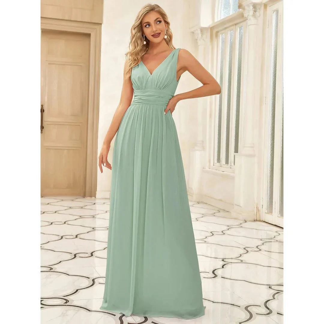 SUENTA Damen Elegantes Maxi Kleid – Ärmelloses Kleid mit V-Ausschnitt Hell Grün