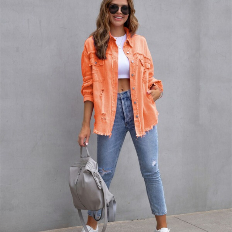 SUENTA Damen Jeansjacke – Moderne Zerschlissene Denim Jacke