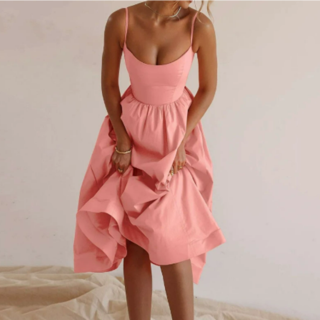 SUENTA Damen Sommer Kleid – Ärmelloses A-Linien Midi Kleid Rosa