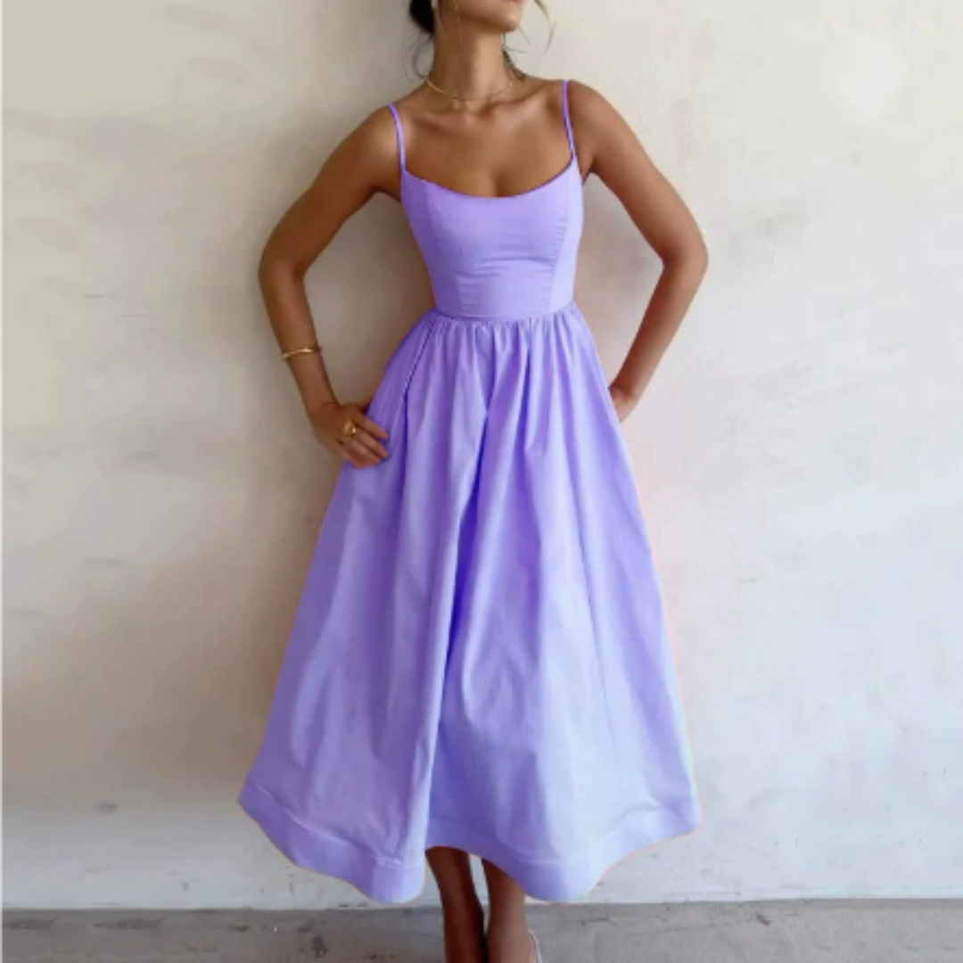 SUENTA Damen Sommer Kleid – Ärmelloses A-Linien Midi Kleid Lila