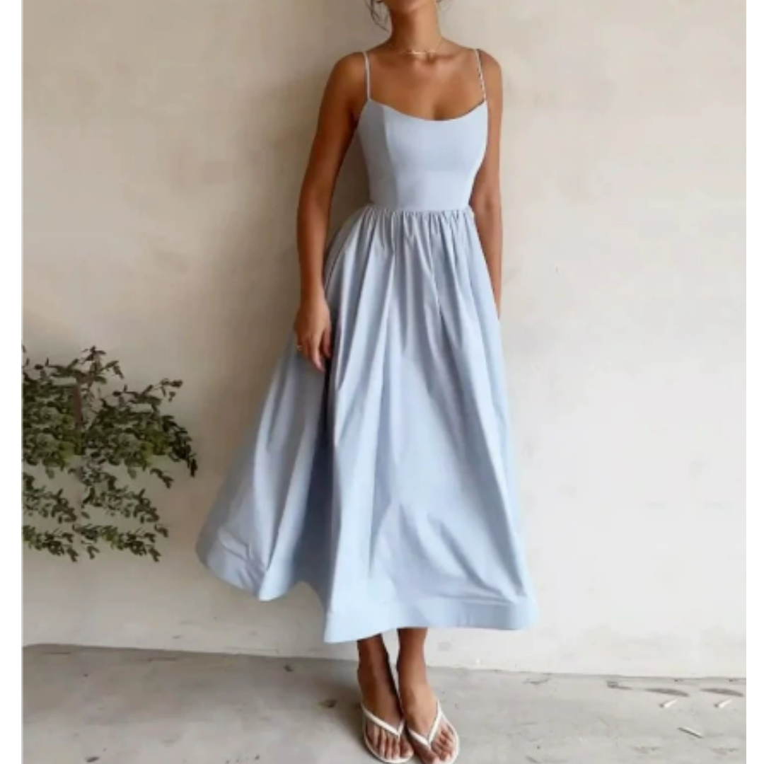 SUENTA Damen Sommer Kleid – Ärmelloses A-Linien Midi Kleid Hell Blau