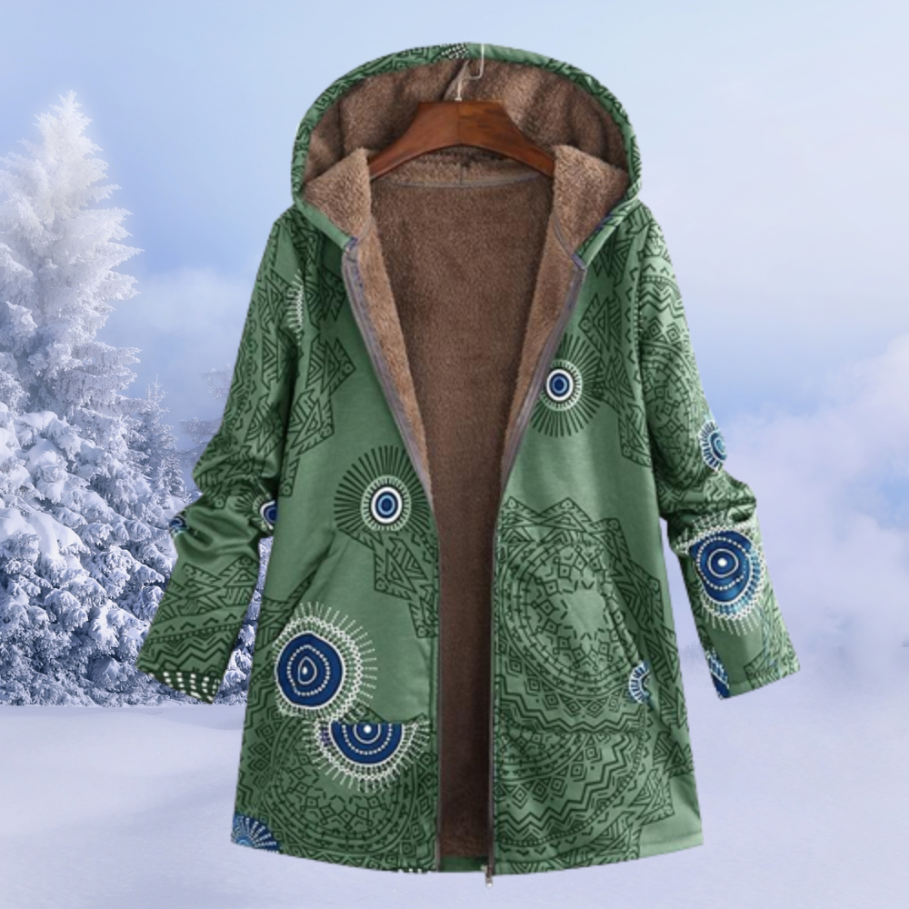 SUENTA Damen Winterjacke Mit Blumenmuster Warm Farbtupfer Stil - Winterjacke Damen Grün