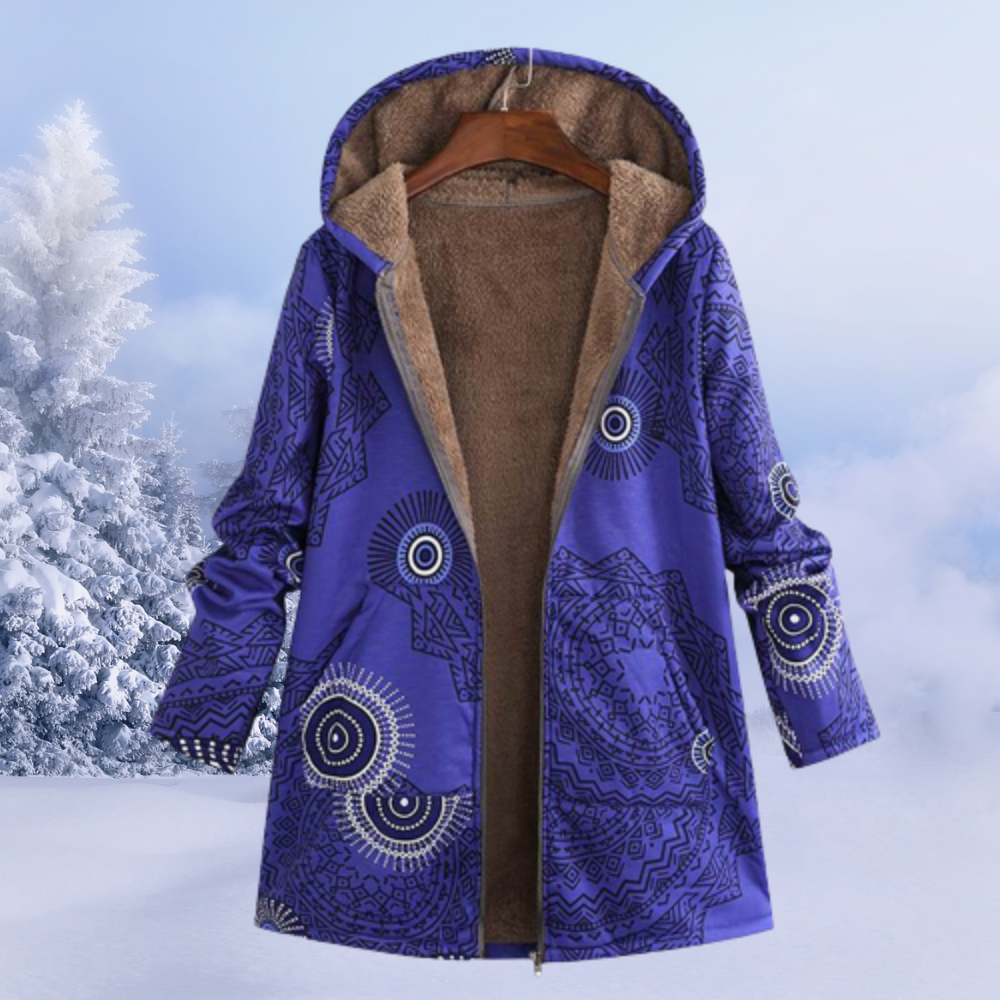 SUENTA Damen Winterjacke Mit Blumenmuster Warm Farbtupfer Stil - Winterjacke Damen Blau