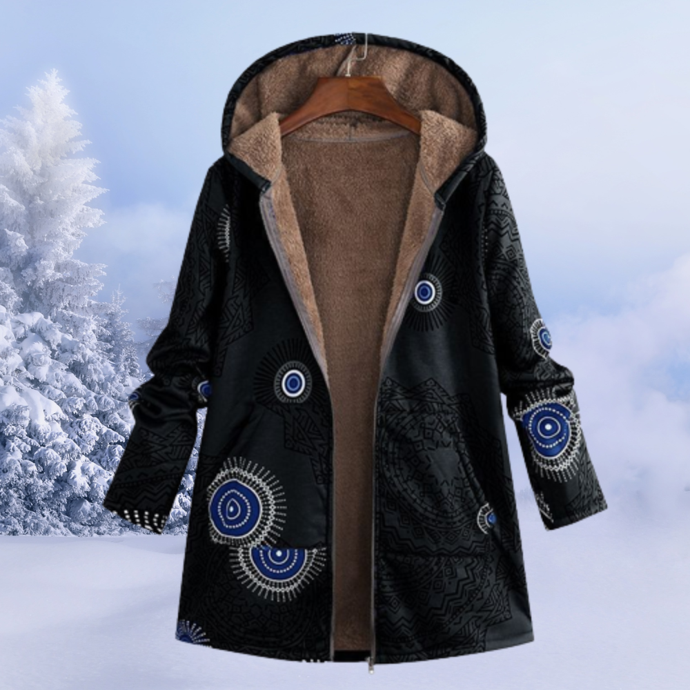 SUENTA Damen Winterjacke Mit Blumenmuster Warm Farbtupfer Stil - Winterjacke Damen Schwarz