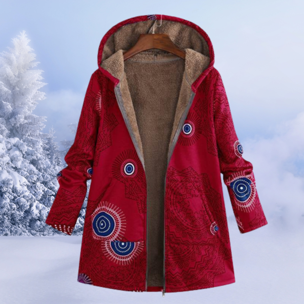 SUENTA Damen Winterjacke Mit Blumenmuster Warm Farbtupfer Stil - Winterjacke Damen Weinrot
