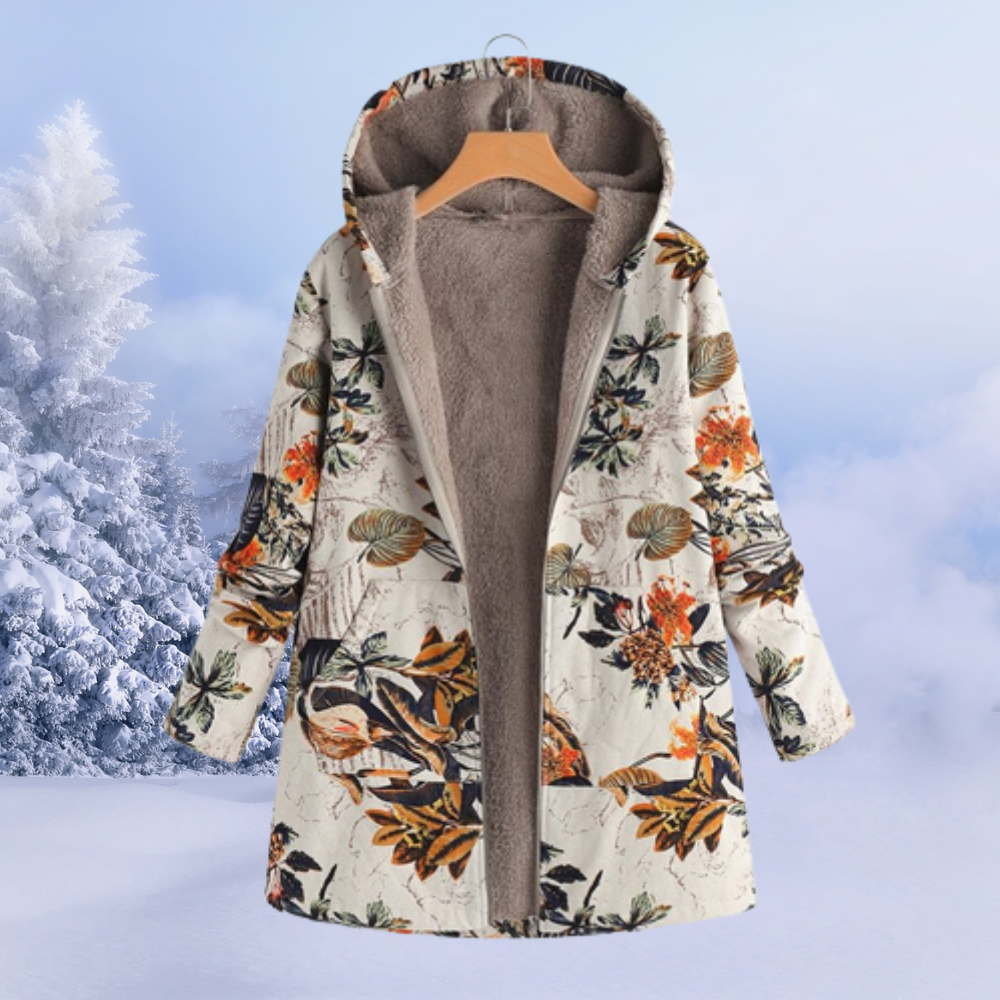 SUENTA Damen Winterjacke Mit Blumenmuster Warm Farbtupfer Stil - Winterjacke Damen Orange