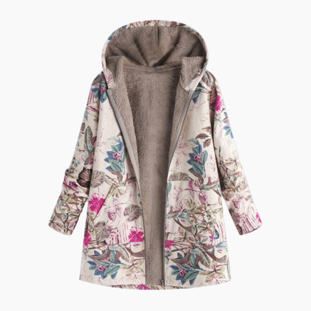 SUENTA Damen Winterjacke Mit Blumenmuster Warm Farbtupfer Stil - Winterjacke Damen Rosenrot