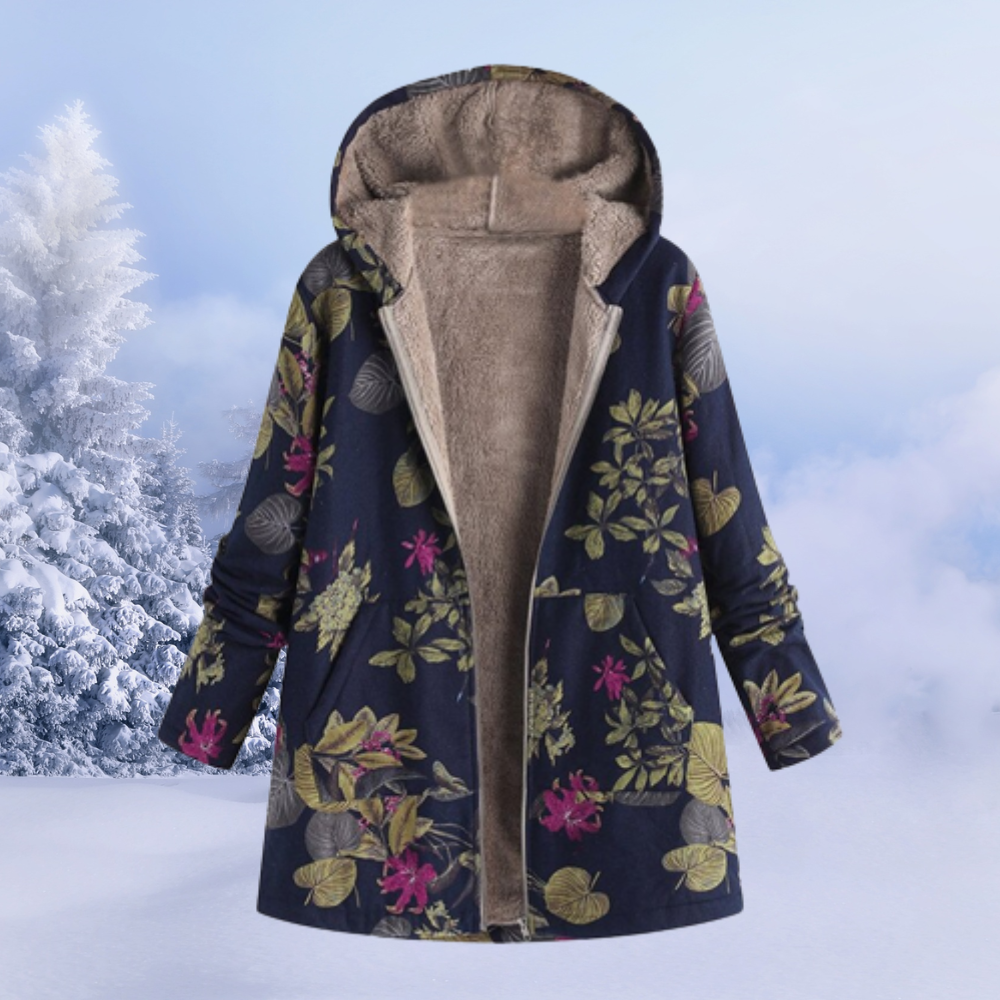SUENTA Damen Winterjacke Mit Blumenmuster Warm Farbtupfer Stil - Winterjacke Damen Dunkelblau