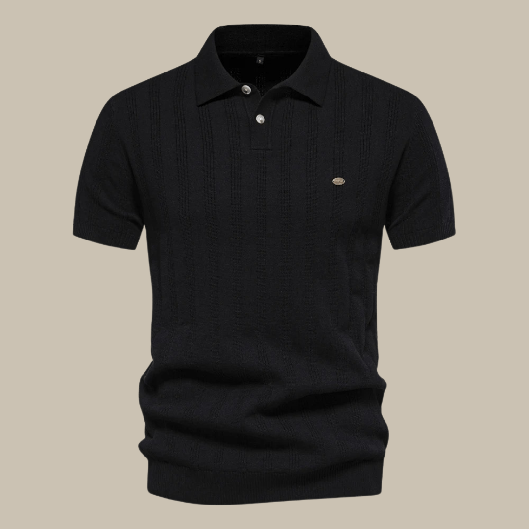 SUENTA Hommes | Herren Strick-Poloshirt – Feinstrick mit Dezentem Muster & Polokragen Schwarz