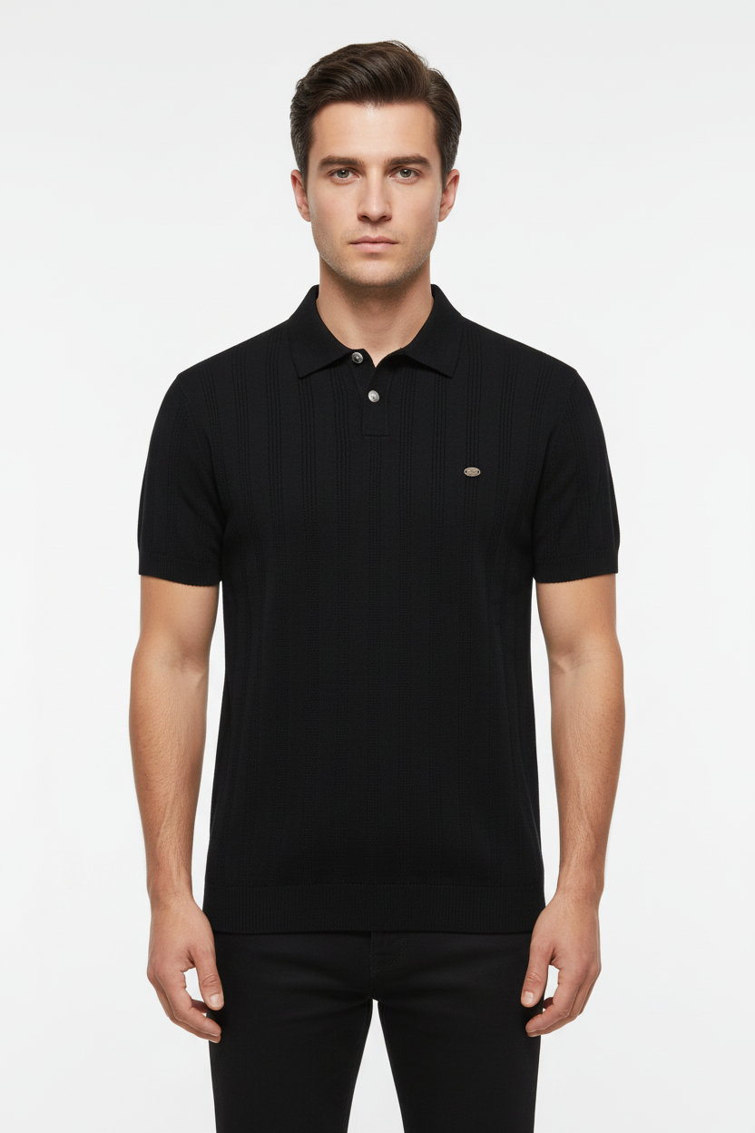 SUENTA Hommes | Herren Strick-Poloshirt – Feinstrick mit Dezentem Muster & Polokragen